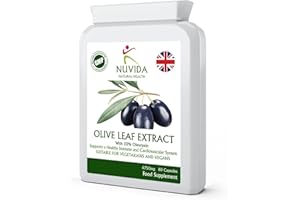 NUVIDA NATURAL HEALTH Olive Leaf Extract Capsules with 20% Oleuropein / 60 Olive Leaf Capsules / 450mg / (6750mg Whole Leaf Equivalent) / Vegan and Vegetarian Friendly