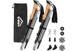 Gysrevi Bastones Senderismo, Bastones Trekking Plegables 2pcs 110cm-130cm de Aleación de Aluminio 7075 y EVA para Senderismo Alpinismo Trail Viaje