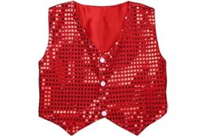 IEFIEL Enfant Garçon Veste Gilet d'honneur Cérémonie à Paillettes Sequins Garçon Chemise Vestons de Danse Hip-hop Jazz Choeur Performance sans Manches 7-15 Ans