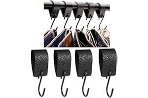 HUATEEN Cuir S-Crochets,5 PCS Camping S-Crochets avec Boucle Crochet Barre Penderie Noir Poussette Crochet Vêtements à Suspendre pour Cuisine Salle Bain