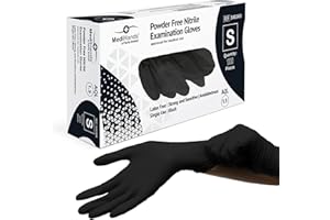Farla Medical MediHands Disposable Small Nitrile Gloves - Powder Free and Latex Free Surgical Gloves - Multi-Purpose, Single Use Medical Gloves - Box of 100, Black