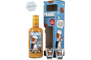 TABAKLAND ...ALLES WAS ANMACHT! FRANZI Franzbrötchen Sahnelikör – Geschenkset mit 2 Shotgläsern – 15 % Vol | 0,5 L