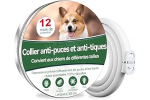 PAISTELY Collier Anti Puces pour Chien, 12 Mois De Protection Efficace, Collier Anti Tique Chien 65cm, Réglable Et Étanche, Convient Aux Chiens De Toutes Tailles (65cm)