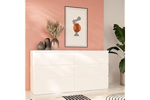 ‎FORTE Forte EDMORE Kommode 150 160, Moderne Kommode mit 6 Schubladen, Holzwerkstoff, Weiß, 153,9 cm breit x 79,8 cm hoch x 42,2 cm tief