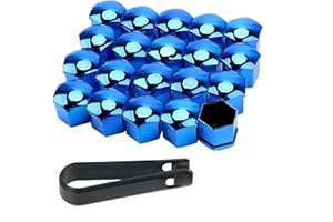 PAITOK Cache-écrous de Roue, Ensemble de 20 Couvre-écrous de Roues universels en Plastique chromé avec Outil de démontage pour Voitures (Bleu, 19 mm)