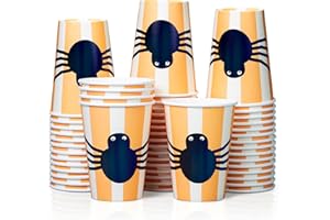 CONFETTIVILLE Halloween Disposable Paper Party Cups, Bulk 50 Pack, Leak-Proof, 355ml Hot and Cold Cups for Restaurants and Parties, Spider
