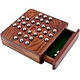 The Mind Challenge Wooden Brainvita and 34 Metal Balls with Drawer for Children and Adults Family Solitaire Board Game Brown Best Birthday Gift (Small)