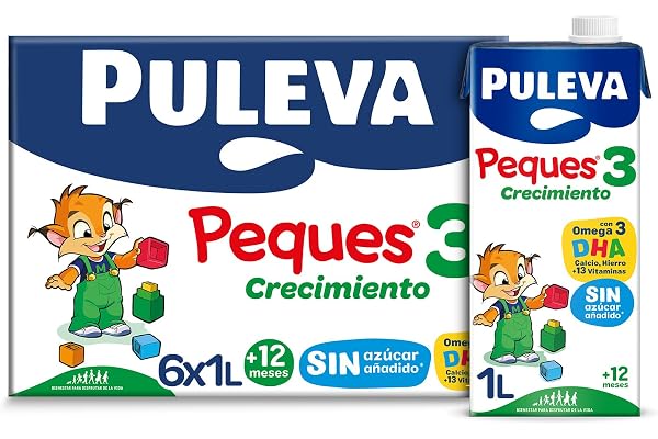 Puleva Peques 3 Leche de Crecimiento +12 Meses Pack 6 X 1l | Preparado lácteo de crecimiento para niños a partir de 12 meses. Fórmula infantil. Pack 6 briks de 1 litro.