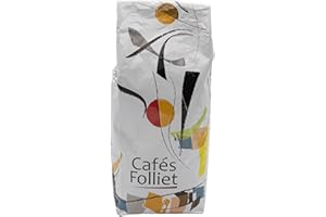 CAFÉS FOLLIET - Café En Grains Crémoka - Torréfaction Traditionnelle - Intensité 6/10-100% Arabica - Cafés Verts Amérique Centrale, Afrique & Asie - 1kg