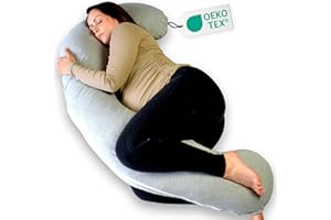 ‎ELLA Ella Schwangerschaftskissen, J-förmiges Seitenschläferkissen, U-Kissen, Stillkissen mit waschbarem Baumwollbezug, Ganzkörperkissen & Stützkissen für Frauen, Seitenschläfer - 155 x 80 cm, grau