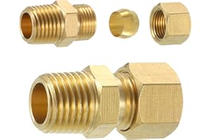 sourcing map 2 accesorios de tubería de latón, 5/16 pulgadas de diámetro exterior x 1/4 pulgadas NPT macho de tubo de compresión, conector de unión de compresión de latón, adaptador de acoplamiento