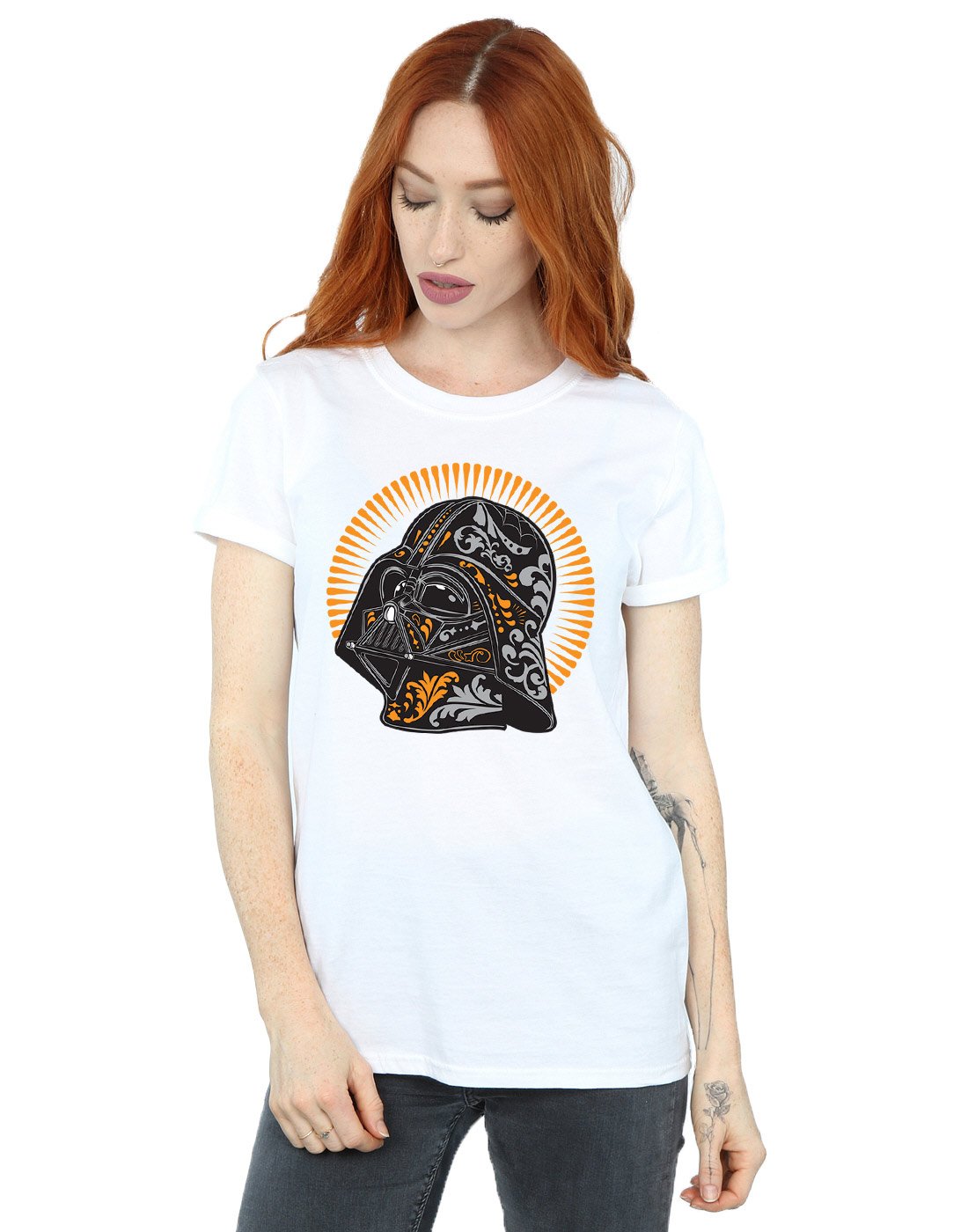 Star-Wars-Damen-Darth-Vader-Dia-De-Los-Muertos-Boyfriend-Fit-T-Shirt-X-Large-Wei