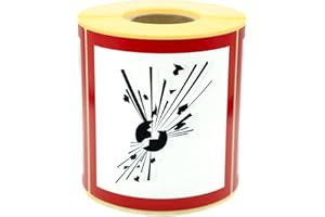 MD Labels GHS Symbols Hazardous Goods Labels Pack of 500 (GHS 01 Explosion Hazard), 100x100mm