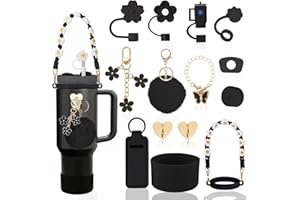 LUOJINYI Stanley Cup Accessories, 15 sztuk Stanley Quencher, akcesoria do kubków Stanley, akcesoria do kubków Stanley 800 ml – 1100 ml (Cups are not included) (Czarny)