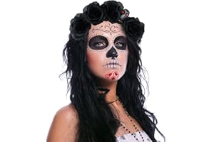 Ulikey Serre-Tête Halloween avec Tiara Tête de Mort et Roses Noires, Déguisement Jour des Morts, Serre-tête Femme Dia de los Muertos, Costume Accessoire Bandeau pour Halloween Carnaval Fête Mexicaine