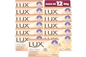 LUX Velvet Touch Beauty Soap Bar - Indulgent Skincare for Face, Hands & Body - Enriched for Smooth, Radiant Skin - Gentle Daily Bath & Shower Soap w/Fresh Fragrance - Men & Women - 80g x 12