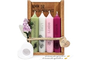 SOPALMY Nimm dir was du brauchst Kerzen Geschenkset, Geburtstagsgeschenk für Frauen Freundin Schwester, Kerzen mit Spruch Deko Kerzenhalter Set mit Holzbox Trockenblumen Geschenkidee Wunscherfüller