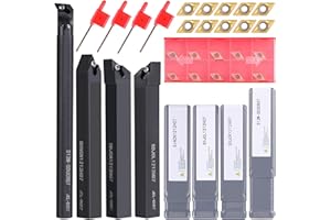 VerRich Indexable Lathe Turning Tool 1/2" 12mm Shank,14Pcs Lathe Tool Kits with 4Pcs Turning Tool Holders and 10PCS DC070204 Carbide Inserts for S12M-SDUCR07/SDJCR1212H07/SDNCN1212H07/SDJCL1212H07