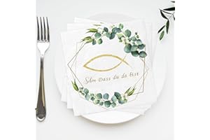 HAKIWINA Servietten Fisch Eukalyptus Schön Dass du da bist, 40Stück 3-Lagig Papierserviette für Kommunion Taufe Konfirmation Erstkommunion Junge Mädchen, Grün Gold Einweg Napkins für Party Tischdeko