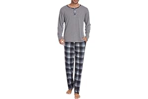 Ekouaer Herren Schlafanzug Lang Pyjama Set Winter Zweiteiliger Nachtwäsche Männer Langarm Oberteil und Schlafanzughose S-XXXL