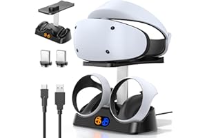 TOKLUCK Base Carga para PSVR2, Estacion de Carga para PSVR2 con Soporte Gafas VR2, 2H Rápida Soporte Cargador para vr2 con Indicador LED, Accesorios PS vr2, Conector Magnético & Cable Type-C, Negro
