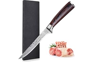UNIQUEFIRE Couteau à Filet, Couteau à Désosser Professionnel, Couteau Filet de Sole, German Acier Carbone Inoxydable 16.5cm, avec Poignée Ergonomique avec Coffret Cadeau