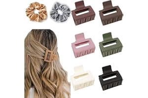 ANQFZQE Hair Clips Women,6 Pcs Small Claw Clip with 2Ps Hair Scrunchies ,Square Matte Hair Claws for fine/Medium/Thick hair,Strong Hold Cute Hair Claws