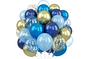 JOBKOO Blue and Gold Balloons, 60 Pack 12Inch Navy Pearl Blue Party Balloons with Metallic Gold Blue Helium Balloon Blue Gold Confetti Latex Balloon for Birthday Wedding Baby Showers Christening Decorations