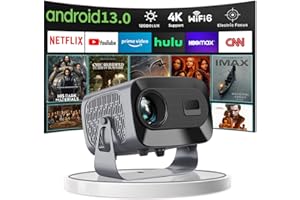 WTONISY Projektor obracany o 360° mini projektor obsługuje system Android 13.0 1080p, projektor ścienny z głośnikiem, autofokus, Auto Keystone 2 + 16 GB, projektor kina domowego, BT3.0, TV Box, WiFi