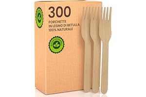 BACIATO CAFFÈ 300 Forchette Ecologiche in Legno di Betulla Monouso 100% Naturali Biodegradabili e Compostabili Posate Usa e Getta