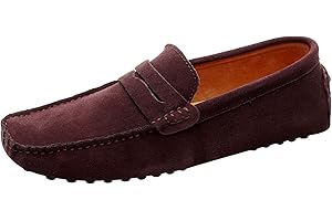 Jamron Hombres Cuero de Gamuza Penny Mocasines Comodidad Zapatos de Conducir Plano Pantuflas