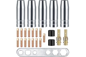 25-delars slitageSet, gasvetsutrustning och tillbehör, svetsutrustning som passar AK-15/MB-15, 5 x gasmunstycken, 15 x strömnässtippar M6 0,8 mm, 2 x munstycksstänger, 2 x isolatorer, 1 x nyckel