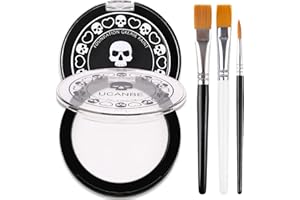 UCANBE Fond de Teint (Blanc+Noir) avec 3 Pinceaux, Peinture Visage Sûre et Non Toxique, Peinture Corporelle pour Halloween, Mardi Gras, Théâtre, Scène, Film