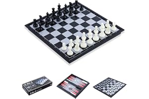 FISHOAKY 3-in-1 Set di Scacchiera, 32CM XL Scacchiera Magnetica, con Magnetici Scacchi, Backgammon, Dama, Applica a Giochi da Tavolo per Adulti, Bambini