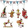 Gyoungt 6PCS Grinch Christmas Tree Hanging Ornaments, Acrylic, Green, Funny Flat Grinch Design, Christmas