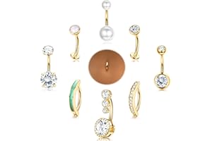 Chriscoco 9Pcs 14G Piercing Nombril Acier Chirurgical Argent/Or, Piercing au Nombril CZ Piercing Nombril Anneau pour Femmes, Clicker Piercing Grossesse Nombril Bijoux
