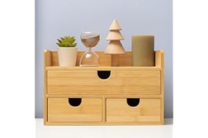 MEEDEN Desk Organizer with Drawers: Bamboo Desktop Storage Container with Shelf - Tabletop Storage Organization Box for Office Home Toiletries Supplies