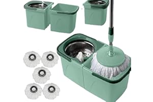 SWISSPACK *NEW* SCRATCH ANET Revolving Spin Mop and Bucket With 5. Extra Pads Perfect For Easy Cleaning. (SPLIT MOP AND BUCKET)