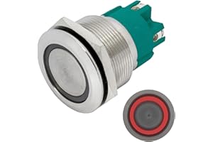 Lumonic Pulsante piatto in acciaio inox diametro 25mm I Con un LED ad anello in rosso Dimensioni: morsetto a vite 250V 3A I Antivandalo secondo standard IP65