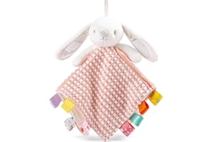 EAQ Baby Comforters with Taggies and Bell 38x38cm Baby Essentials for Newborn soft baby toys for Newborn baby girl Easter gift (Rabbit)