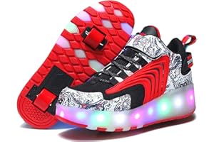 JASMEKO Chaussures à roulettes avec lumières LED, Chaussures de Skateboard rétractables pour Enfants, Chaussures Sport d’extérieur avec Baskets Clignotantes