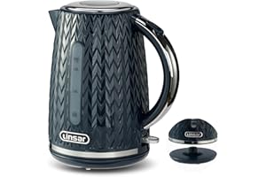 Linsar Electric Kettle, Unique Curved Texture, 1,7 L, High Gloss, Chrome Accents, Limescale Filter, Automatic switch-off, On/Off switch illuminated, Boil dry protection, 3000 Watts (Blue)