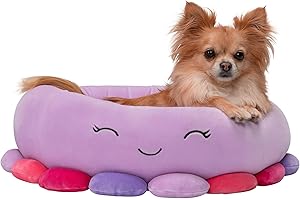 Squishmallows Oficjalne 50 cm Beula ośmiornica legowisko dla zwierząt domowych - małe Ultrasoft oficjalne pluszowe legowisko dla zwierząt domowych, fioletowe