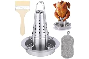 QINGZY Hähnchenbräter, Bierdosen Hähnchenhalte, Hähnchengriller Edelstahl, Geflügelbräter Grill mit Aromabehälter, Abtropfschale, Ölpinsel, Reinigungstüchern