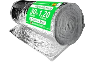 POLYNUM Optimer System - Rollo Aislante Termico hecho de Aluminio 100% - 30x1.20m - 36m² - 5 Capas - Aislamiento Termico resistente al Fuego y a la Humedad