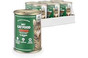 by Amazon Cibo umido per gatti senza cereali, in barattolo, paté di manzo, 6 x 400 g