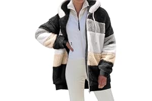 Yuson Girl Felpe con Cappuccio Donna Felpa in Pile Patchwork Manica Lunga Felpe Donna con Zip Autunno Invernale Felpa Pelosa Casual Giacca Teddy Outwear Caldo Cappotto con 2 Tasche