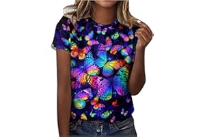 AMHOMELY Womens Tops Shirt Plus Size SaleFashion Round Neck Printing Shirt Tees Short Sleeve Summer T Shirt Tops Blouse Oversize Loose Tunic UK Size Elegant Twisted Sweatshirt for Ladies