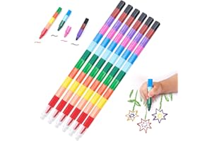 LTHERMELK 12 Stück Stapelbare Wachsmalstifte, Baustein Buntstifte, Farbwechselstift, 12 Farben Stapelbare Buntstifte Kinder, Graffiti Stifte für Partygeschenke Kindergeburtstag