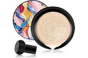 NUEDSFXO Mushroom Head Air Cushion CC Cream, Moisturizing Concealer CC Cream Foundation, Long Lasting Brighten Makeup Base with Mushroom Applicator, Even Skin Tone for All Skin Types (Ivory)